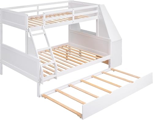 Twin Over Full Wooden Bunk Bed with Desk and Trundle H46358