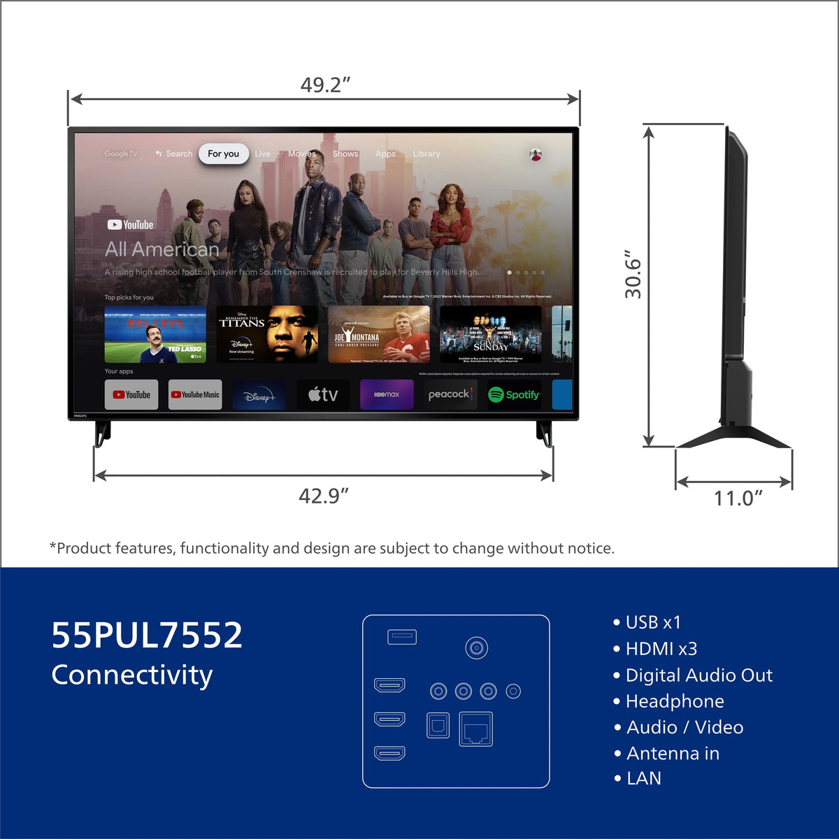55 Class 4K Ultra HD Google Smart LED TV P2522