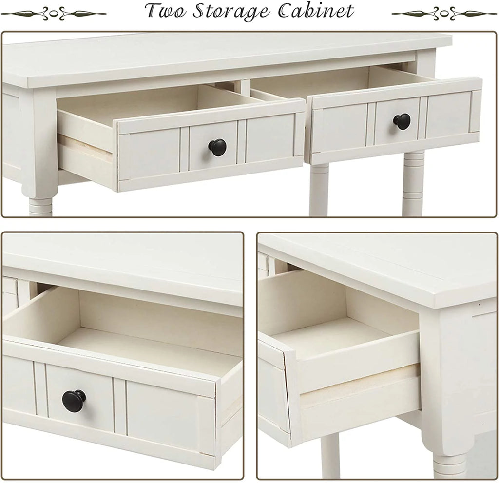 White Wooden Console Table with 2 Drawers F9053