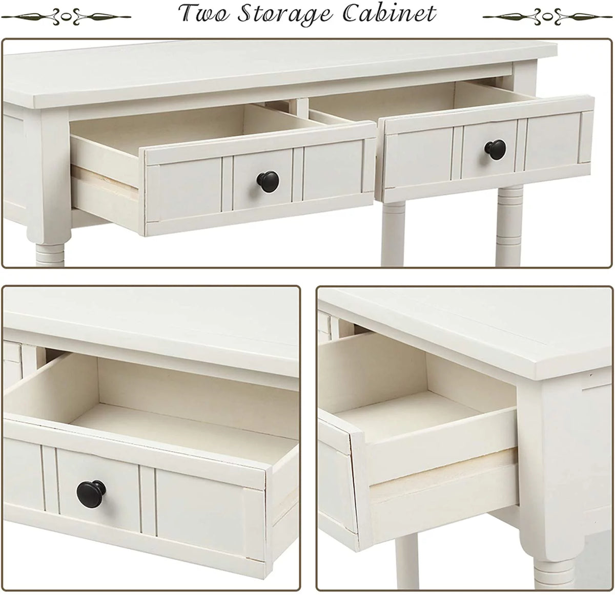 White Wooden Console Table with 2 Drawers F9053