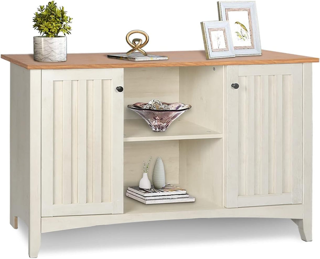 White Storage Cabinet with Doors and Adjustable Shelves W96435