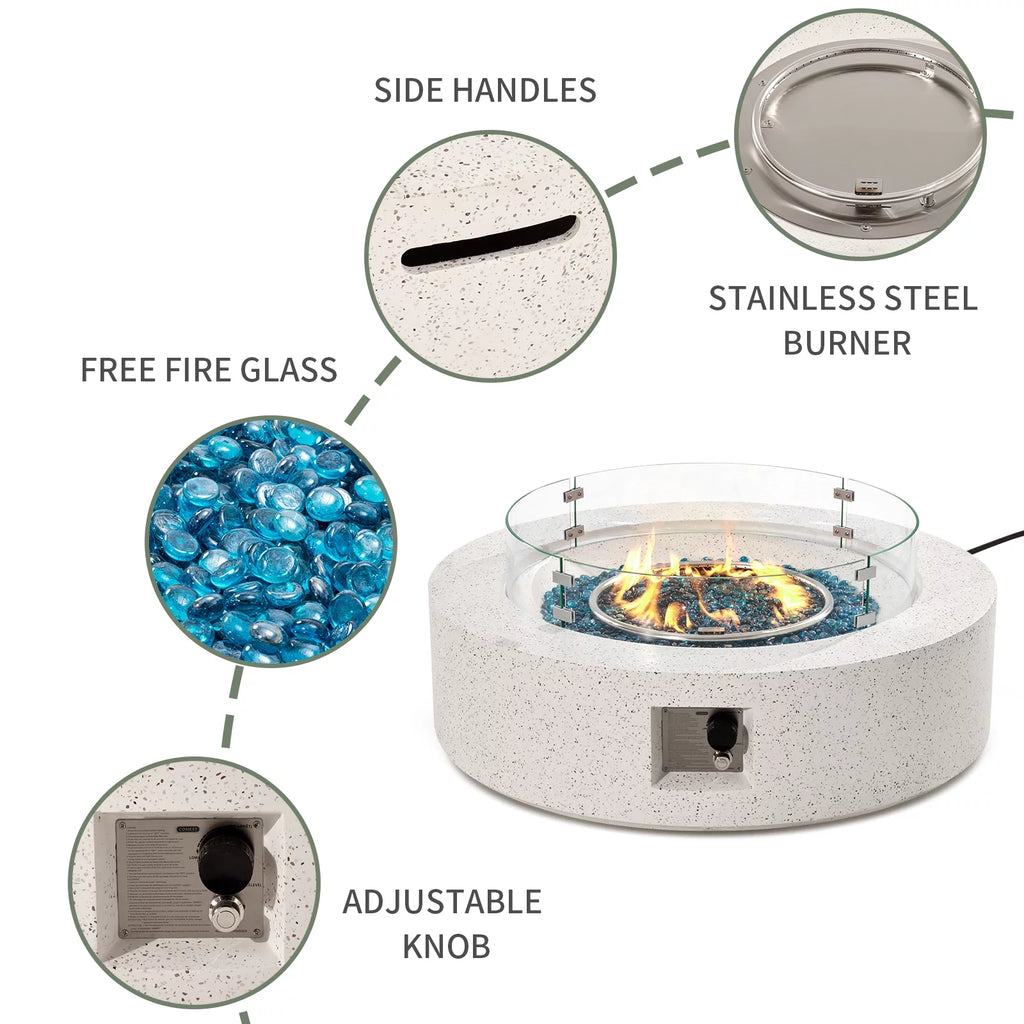 40.5-inch Round Propane Fire Pit Coffee Table with Wind Guard and Rain Cover B4694