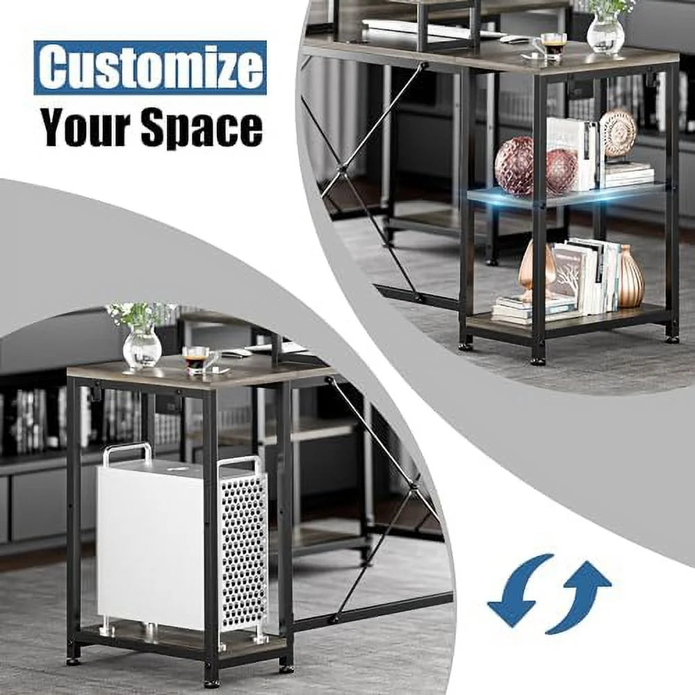 L Shaped Reversible Corner Computer Desk with Shelves F205
