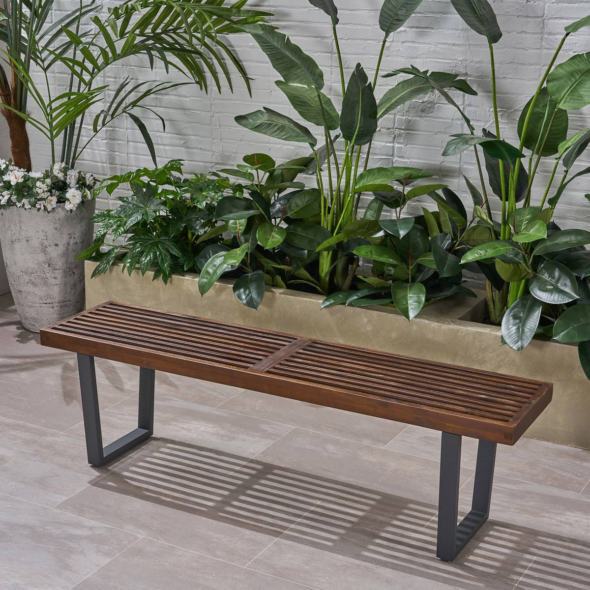 Acacia Wood Dining Bench with Iron Legs J300779