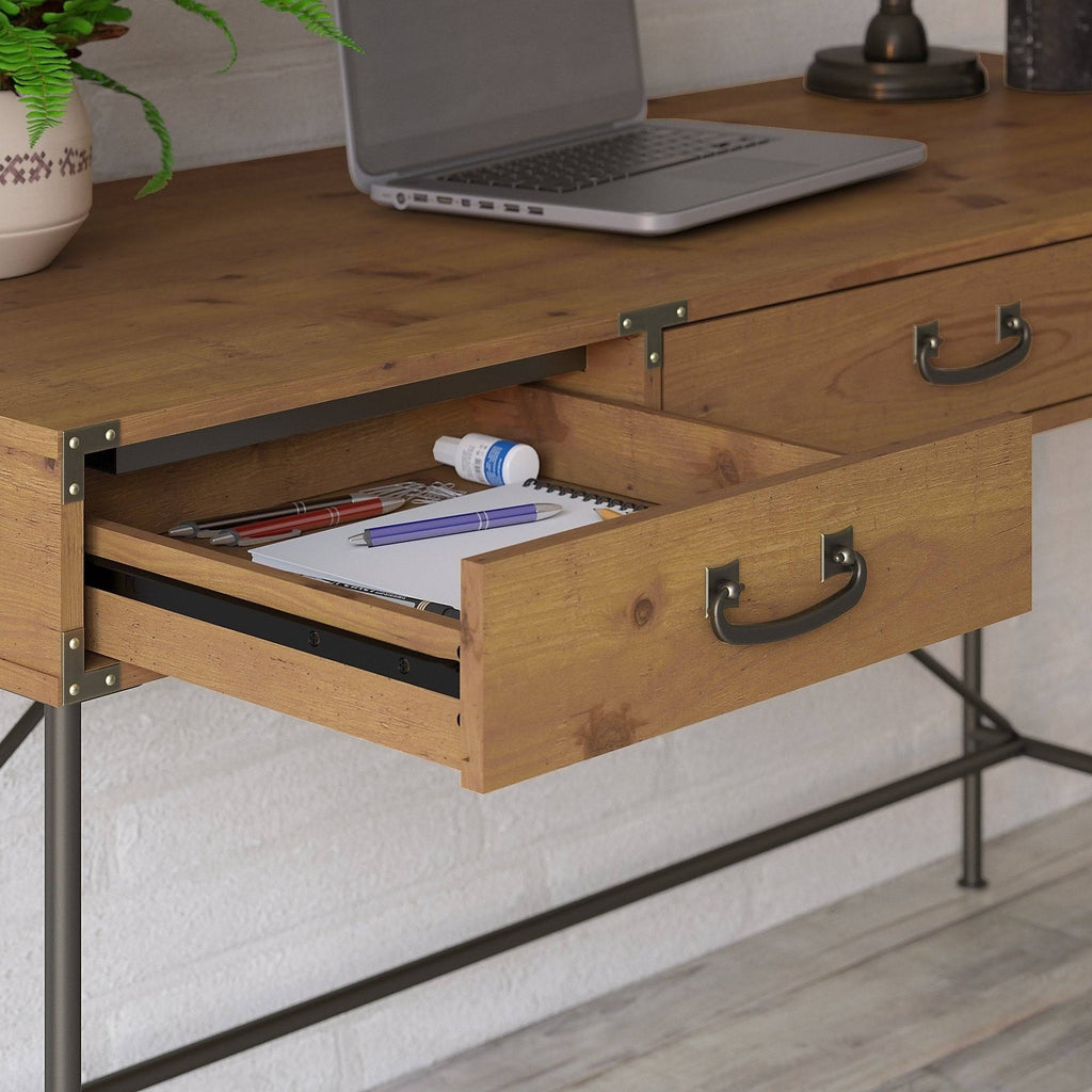 Golden Pine Writing Desk with Organizer and Cabinet V26675