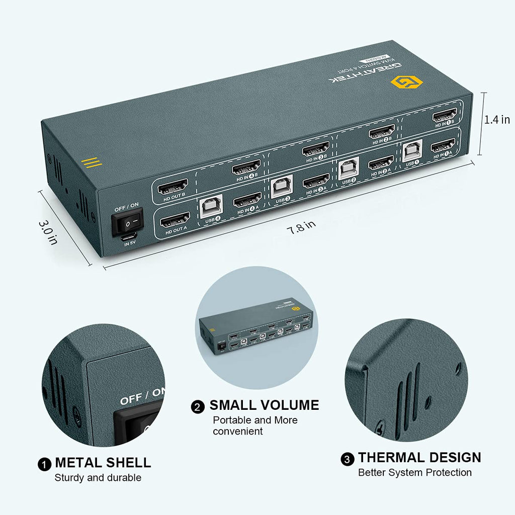 HDMI Dual Monitor 4 Port KVM Switch with USB Hub and Cables L400848