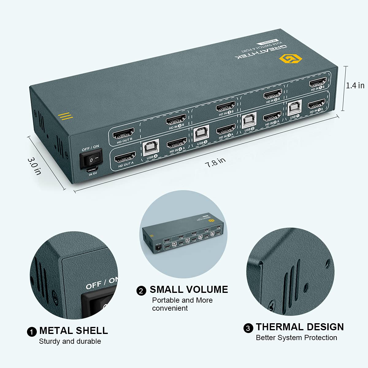 HDMI Dual Monitor 4 Port KVM Switch with USB Hub and Cables L400848