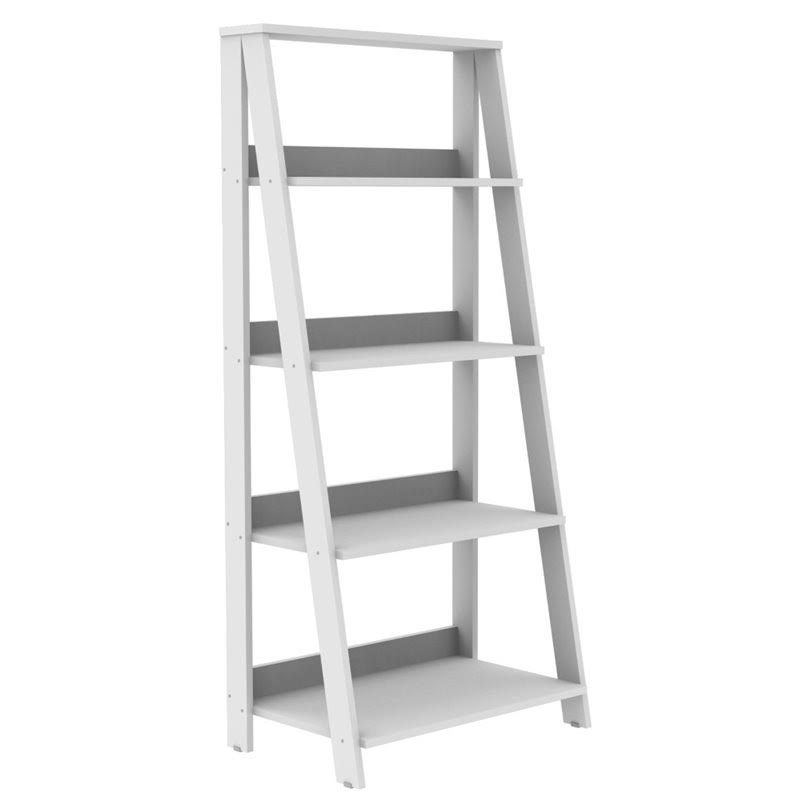 4-Shelf Wood Ladder Bookcase in White B9248