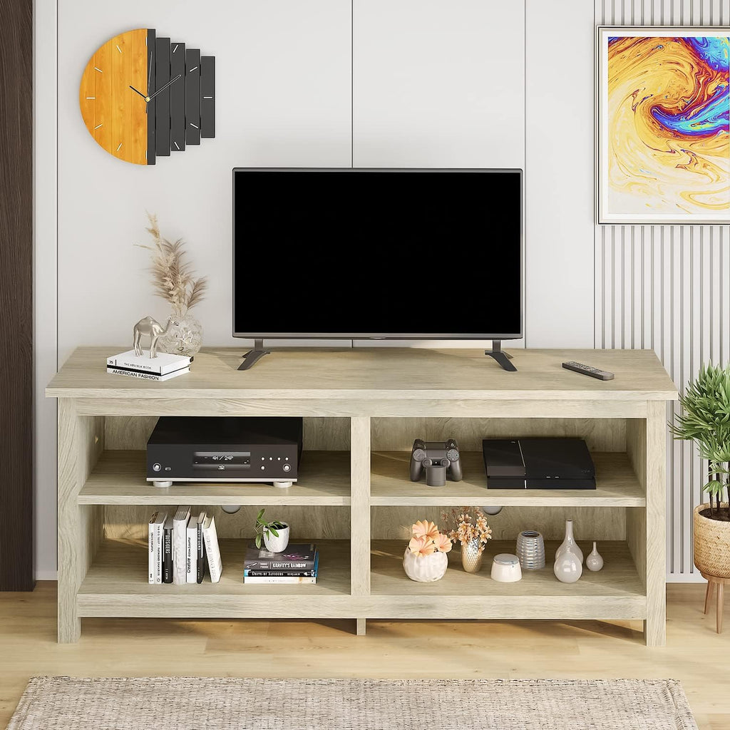 58 Modern TV Stand with 4 Open Storage Cabinets, Oak K12922