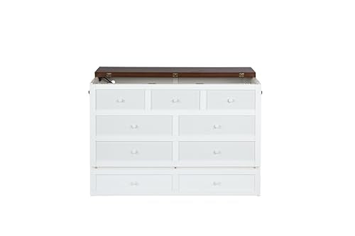 Queen Size White Wood Murphy Bed with Storage Drawer J783334