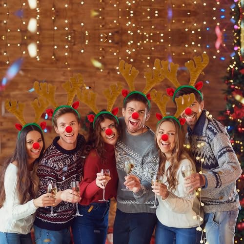 12 Pcs Brown Reindeer Antlers Headband with Red Noses V944
