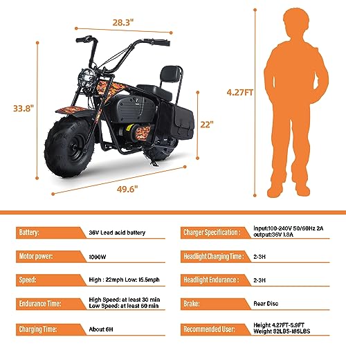 36V 1000W Electric Dirt Bike, 2-Speed Off-Road Motorcycle, Dark Red D43691