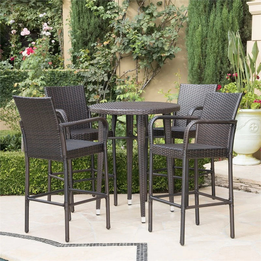 5 Pc Multi Brown Wicker Round Bar Table Set K149322