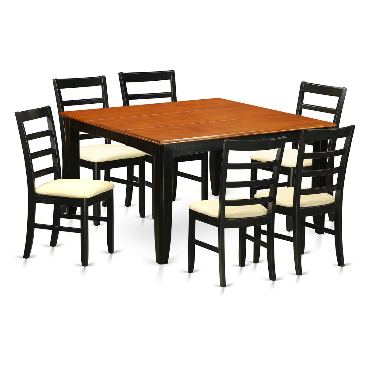 Black 7 Piece Square Dining Table Set with 6 Wood Chairs D7737