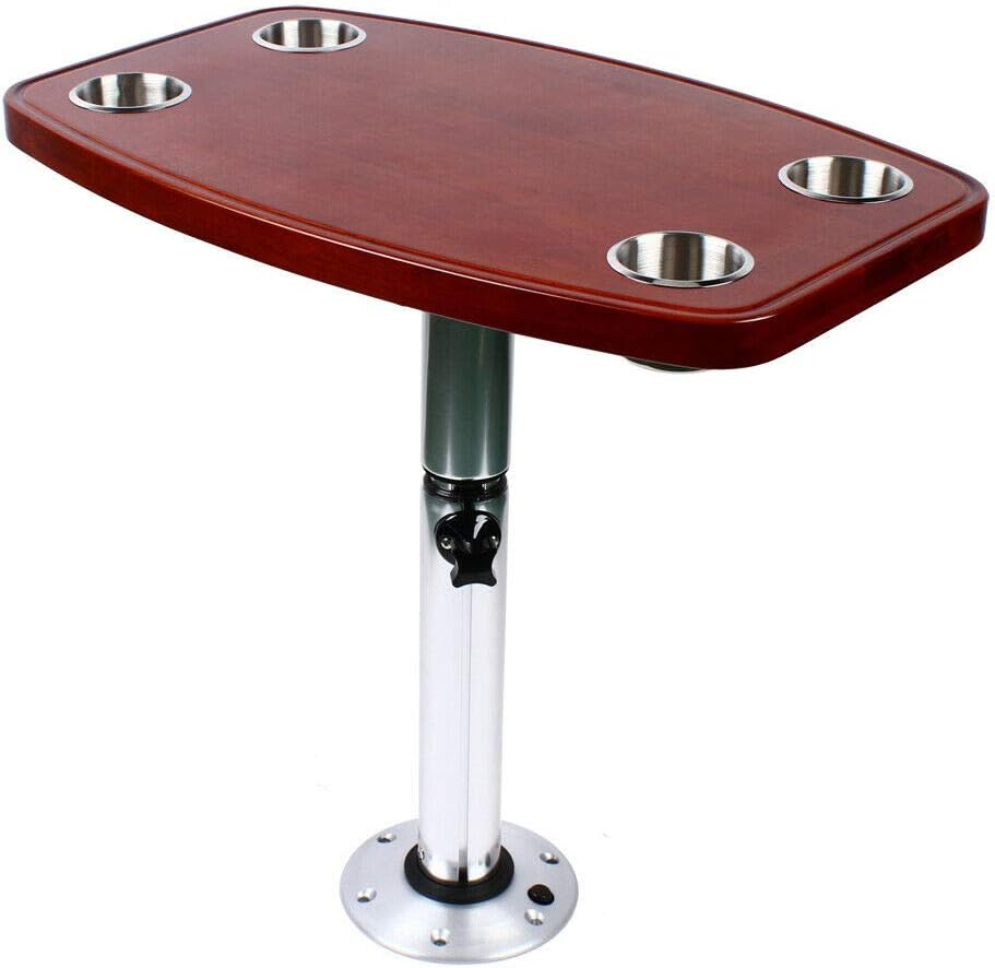 Varnished Oak Boat Table with 4 Cup Holders A665841