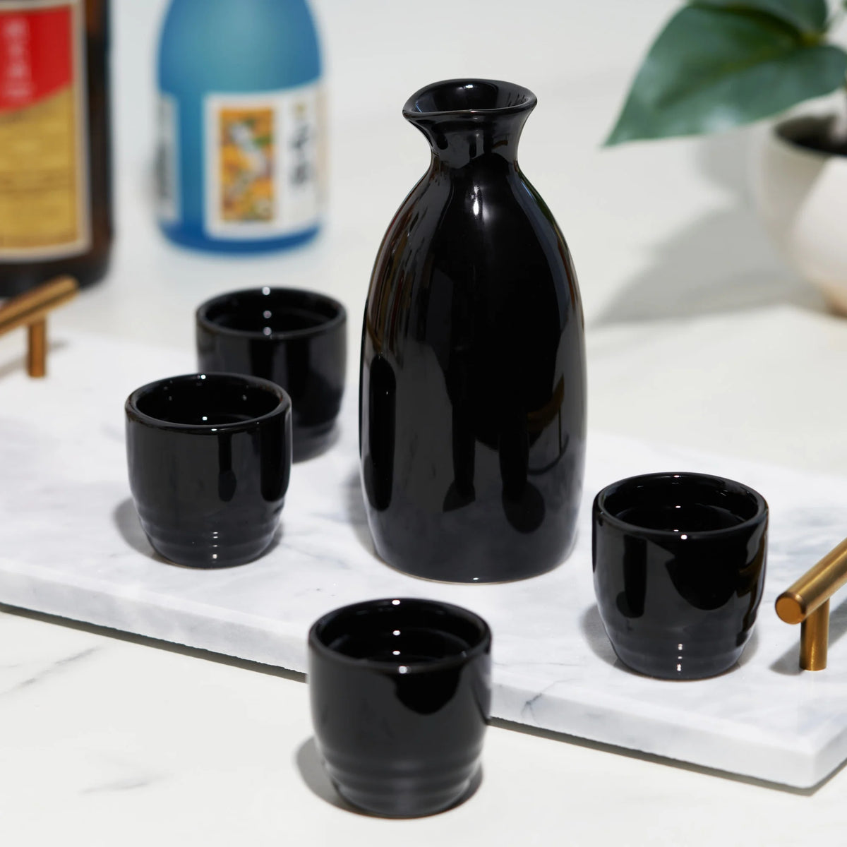 Black Stoneware Sake Set J855