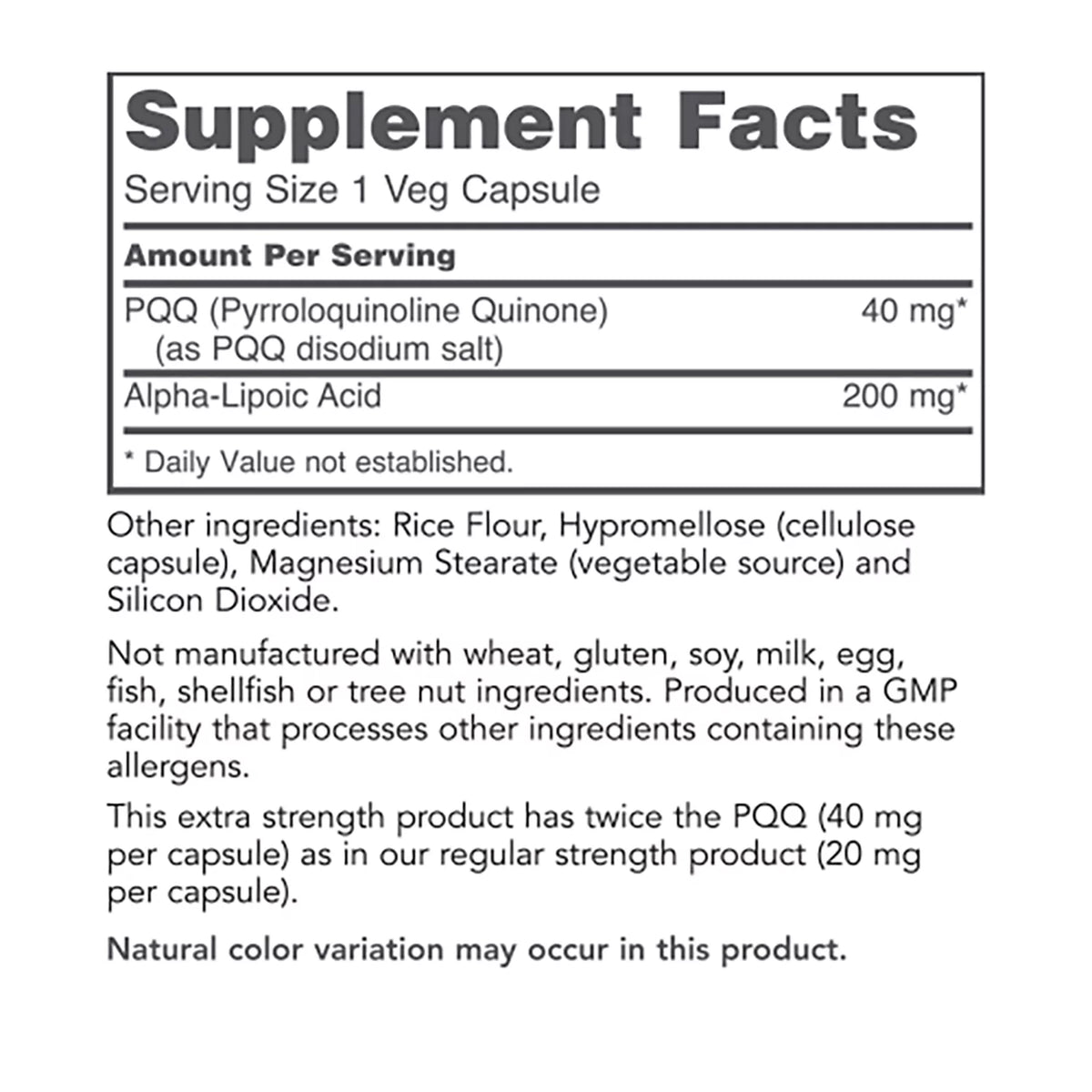 PQQ 40mg with Alpha Lipoic Acid 50 Veg Capsules J229