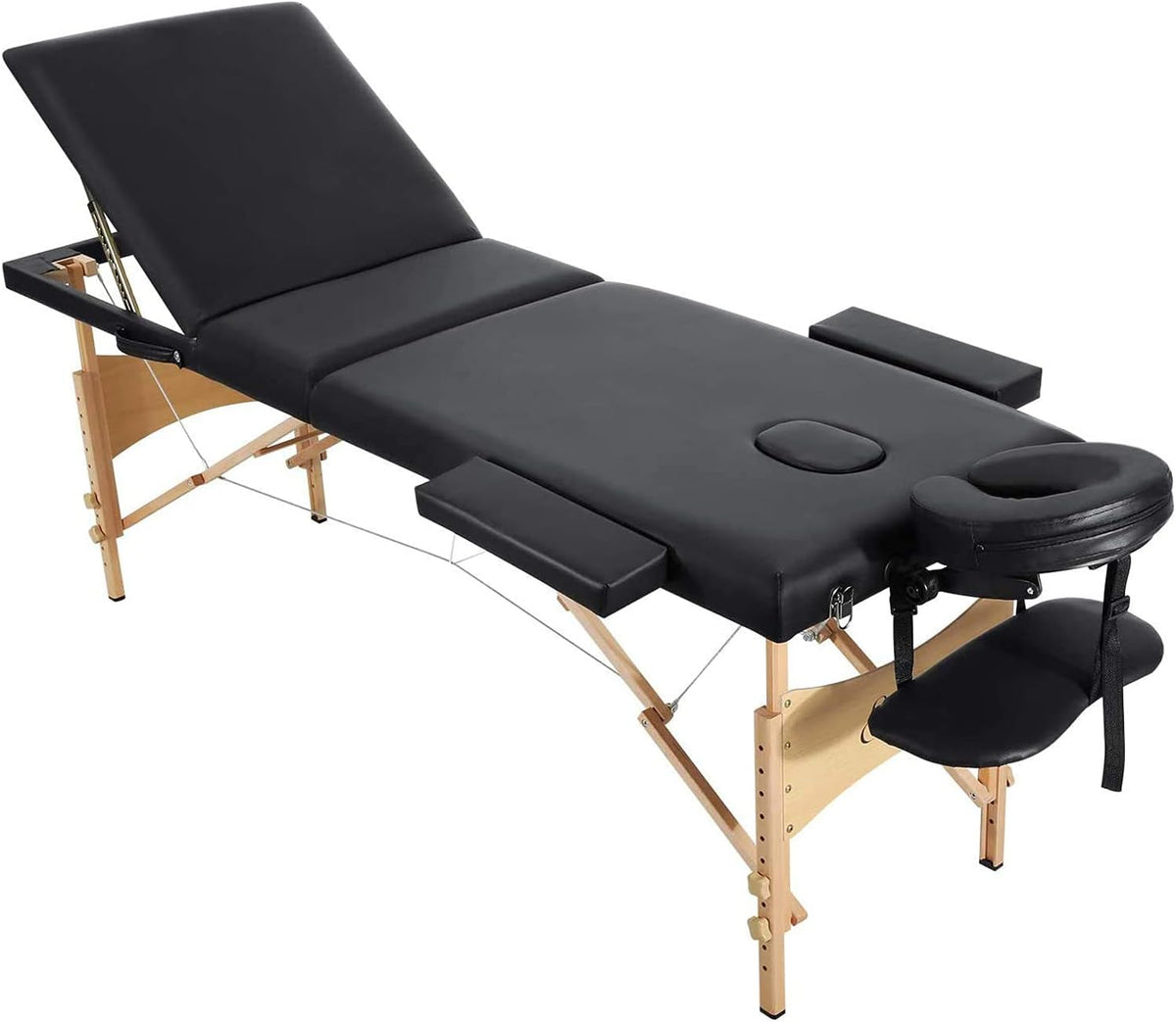 Portable 3 Sections Wooden Massage Table with Face Hole M89854