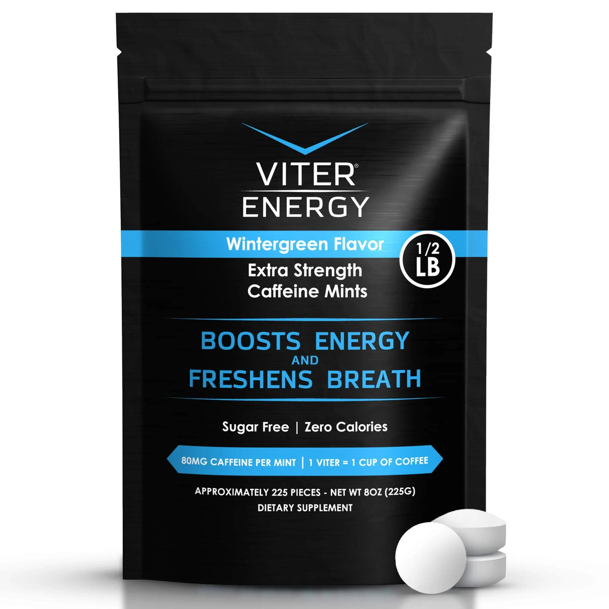 Sugar Free Caffeinated Mints 80mg Caffeine B Vitamins Wintergreen 8oz Q660401