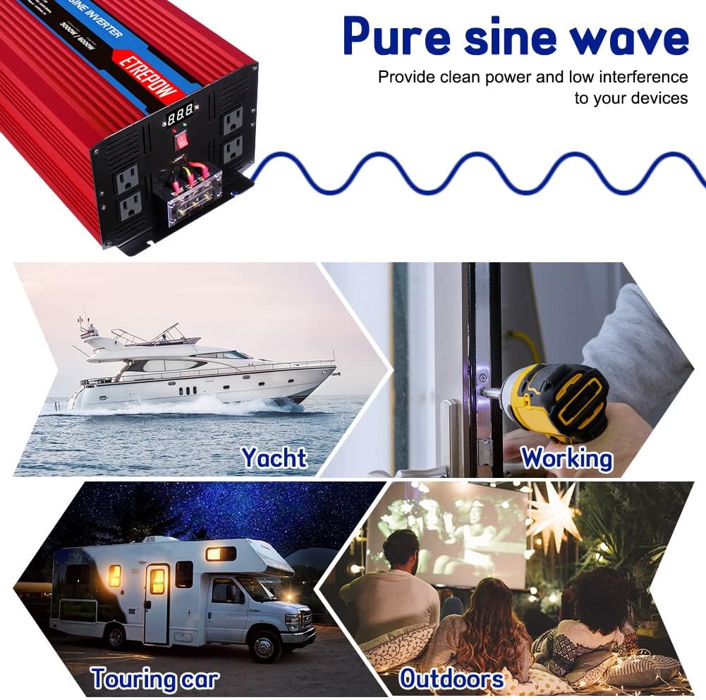3000 Watt Pure Sine Wave Power Inverter 12V DC to 110V AC U10954