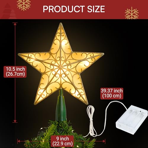 9 inch Silver PVC Star Christmas Tree Topper with 10 Warm White Light Z95496