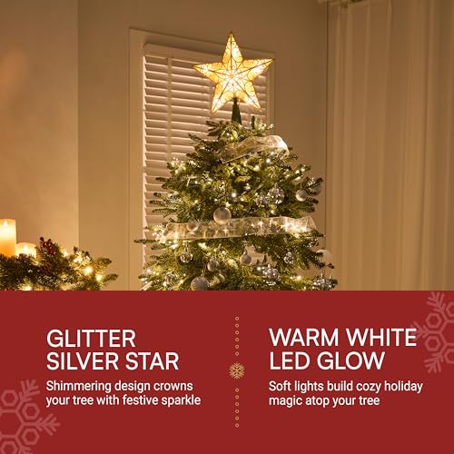 9 inch Silver PVC Star Christmas Tree Topper with 10 Warm White Light Z95496