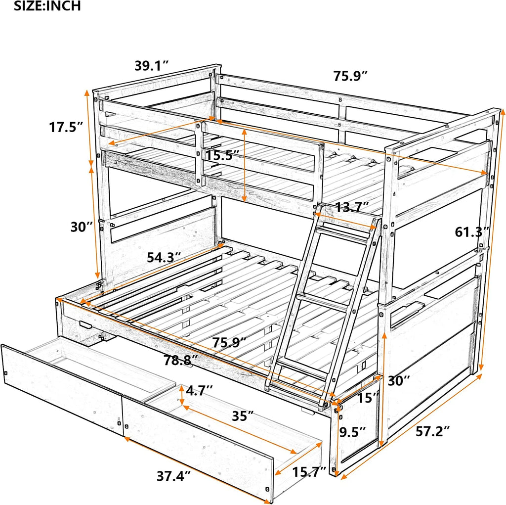 Espresso Wood Over Full Bunk Bed with Storage J857