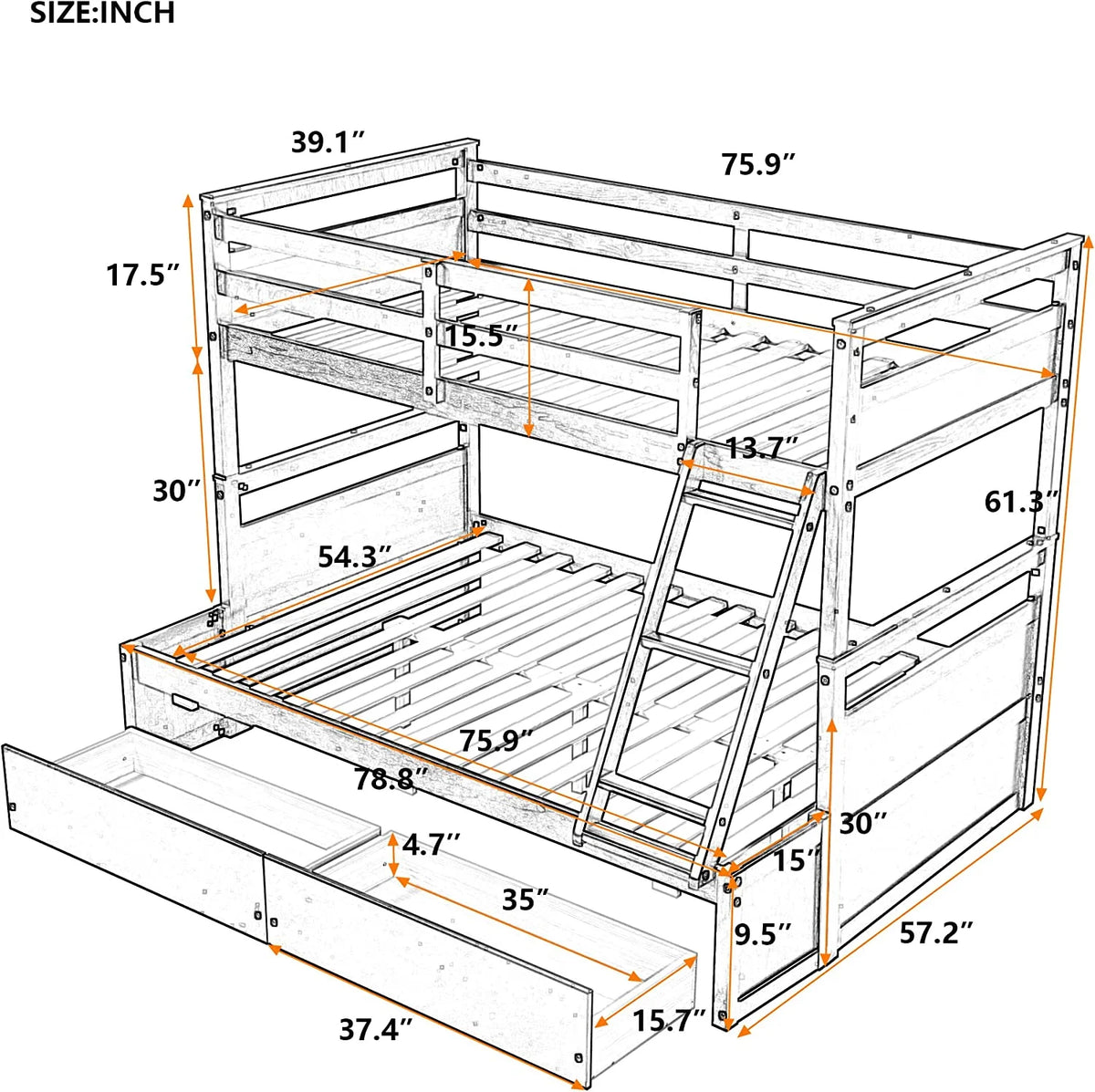 Espresso Wood Over Full Bunk Bed with Storage J857