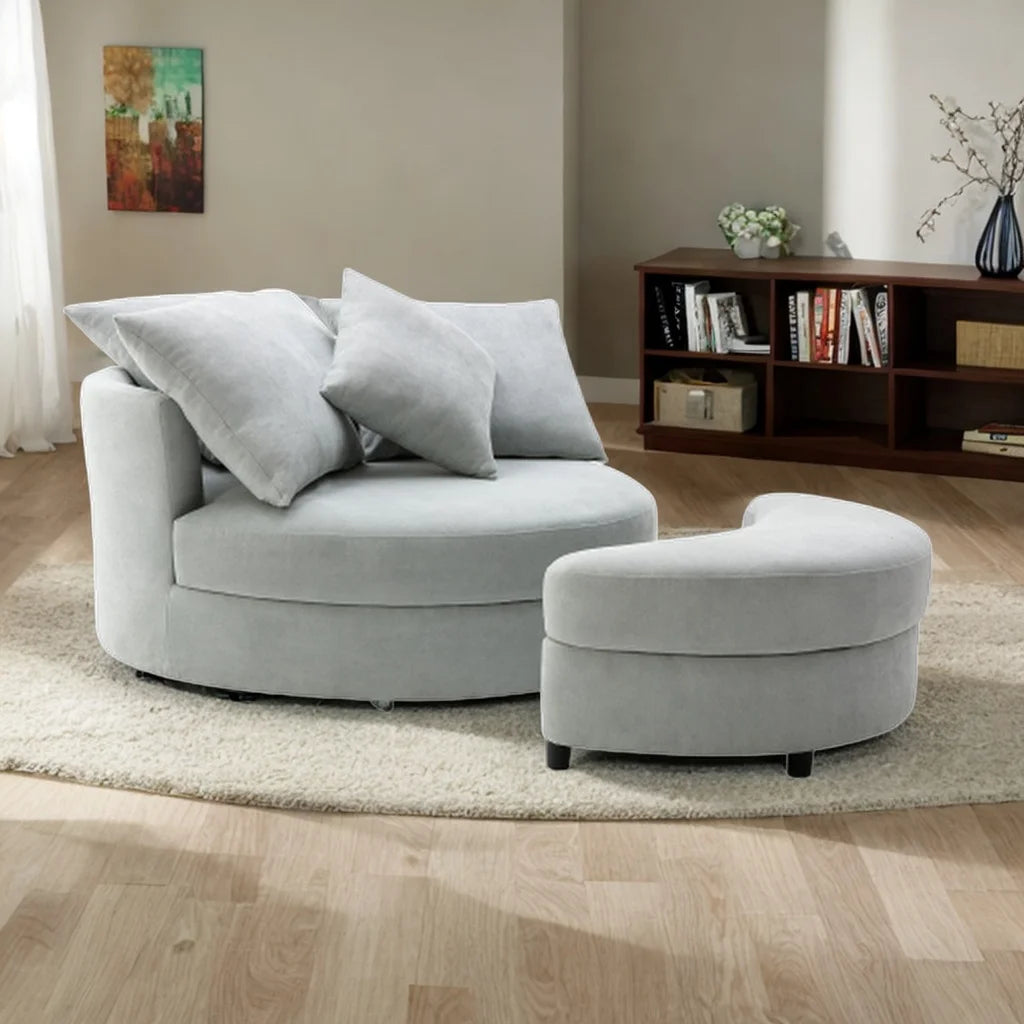Swivel Accent Barrel Chair with Storage Ottoman & 4 Pillows U969