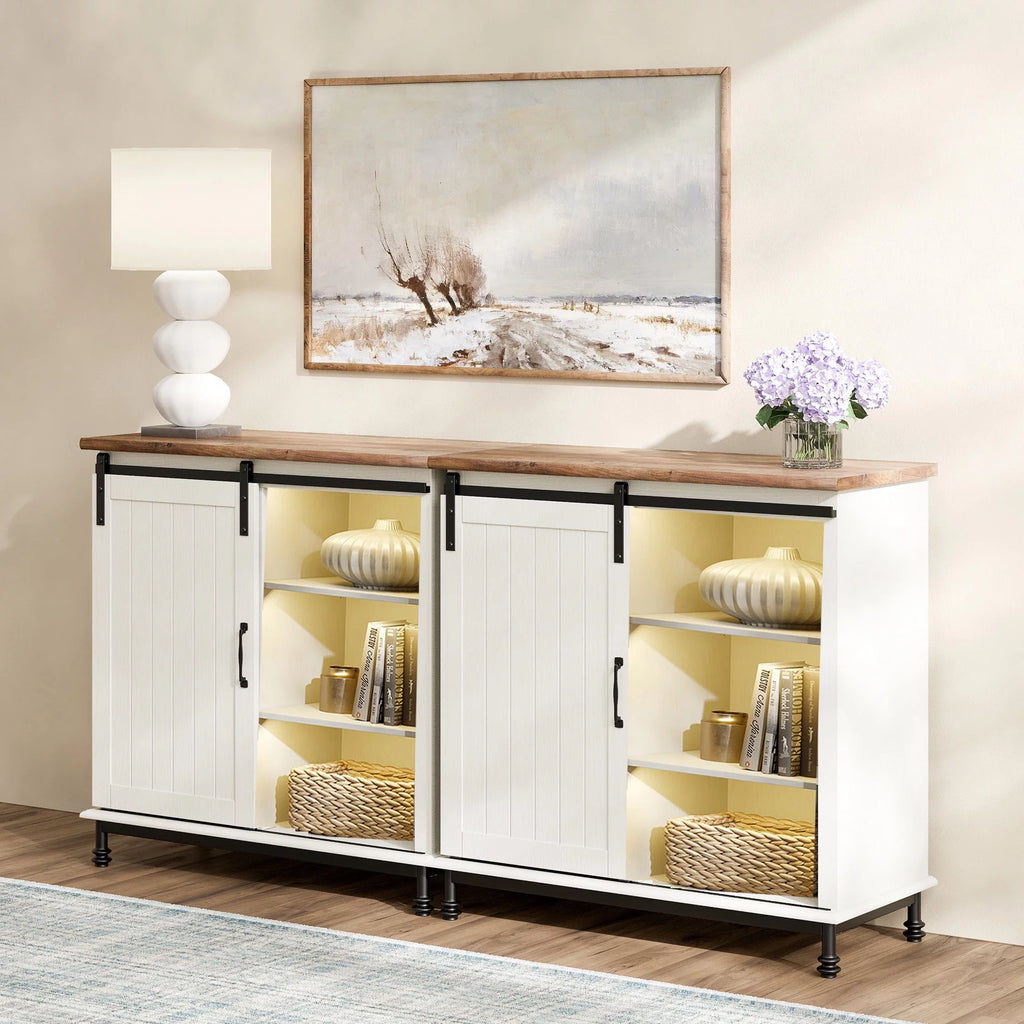 70" Farmhouse TV Stand with Sliding Barn Door C9599