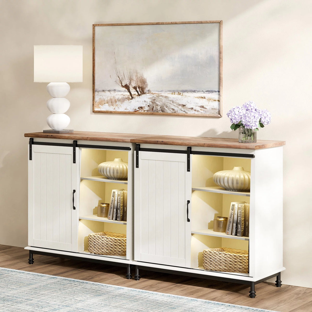 70" Farmhouse TV Stand with Sliding Barn Door C9599