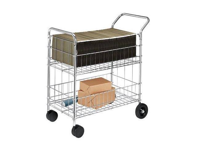 Chrome-Plated Steel Wire Mail Cart with Upper and Lower Baskets T4145