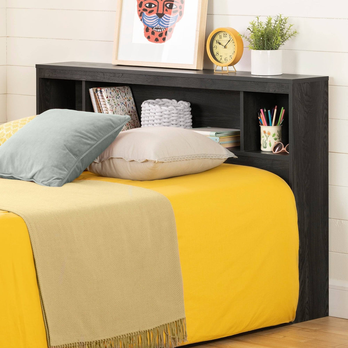 White Full Bookcase Headboard N927