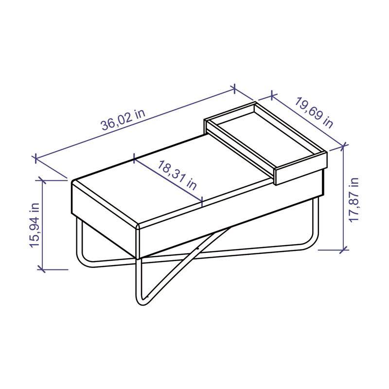 Dark Brown Fabric Bench with Black Base and Dark Oak Tray O7448