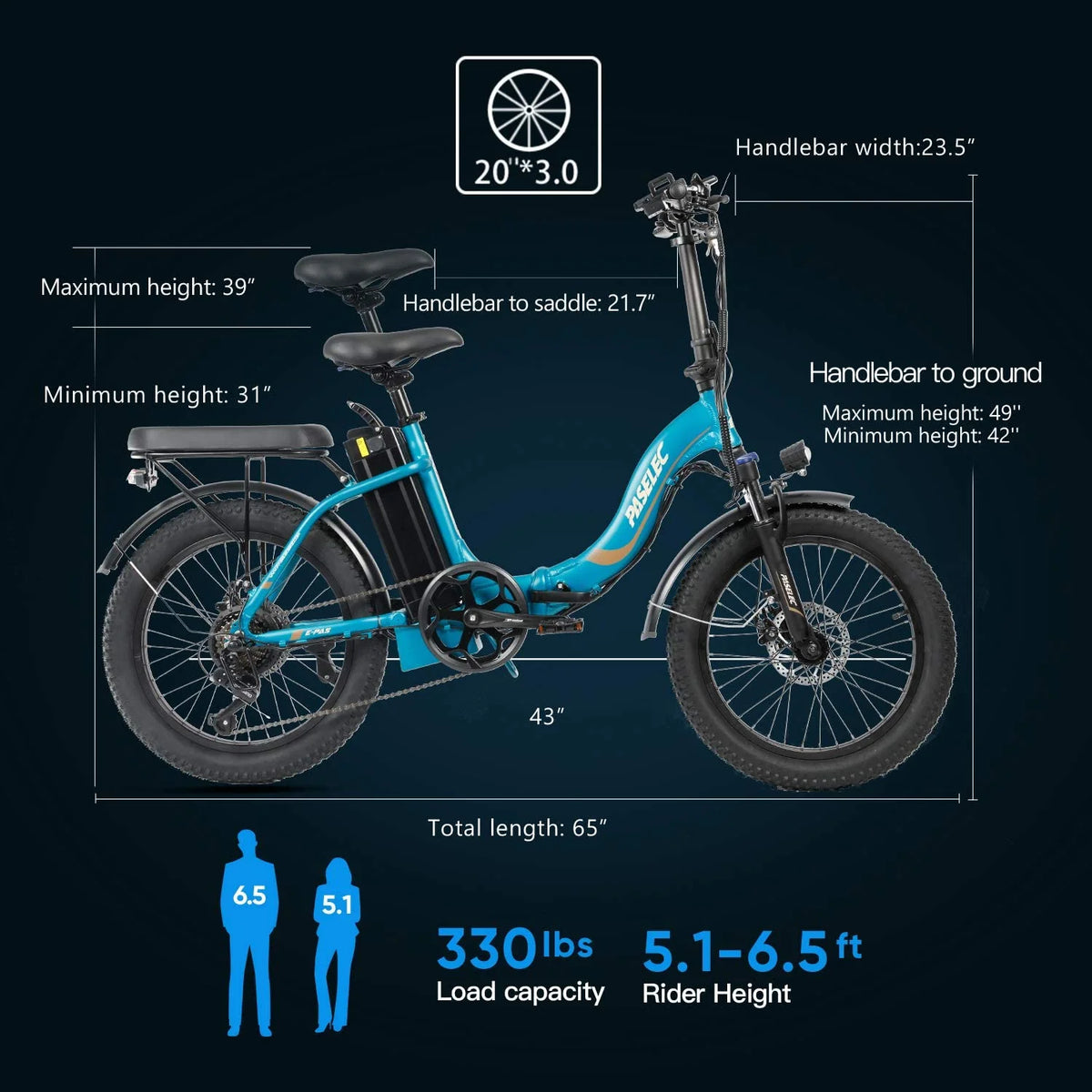Folding Electric Bike 750W 20 inch Fat Tire 13Ah Black G773