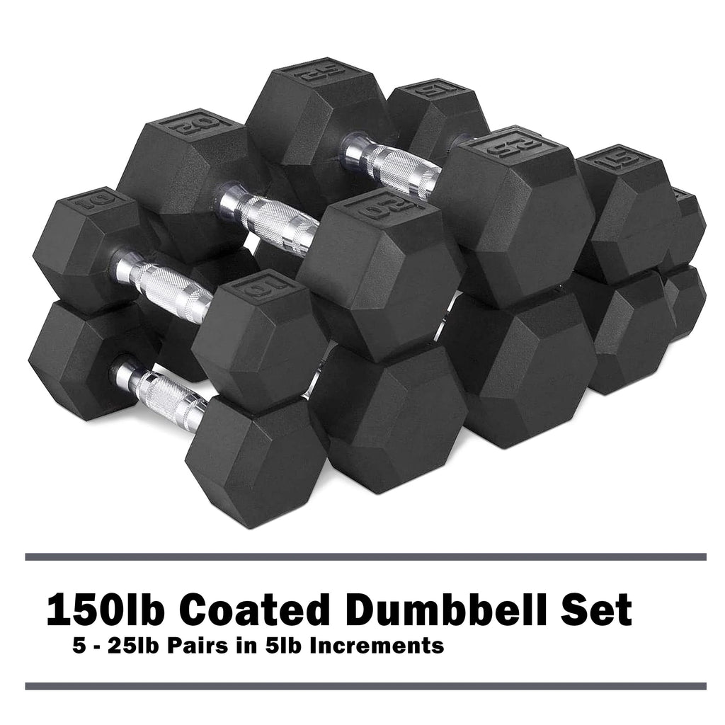 150lb Rubber Hex Dumbbell Set S13033