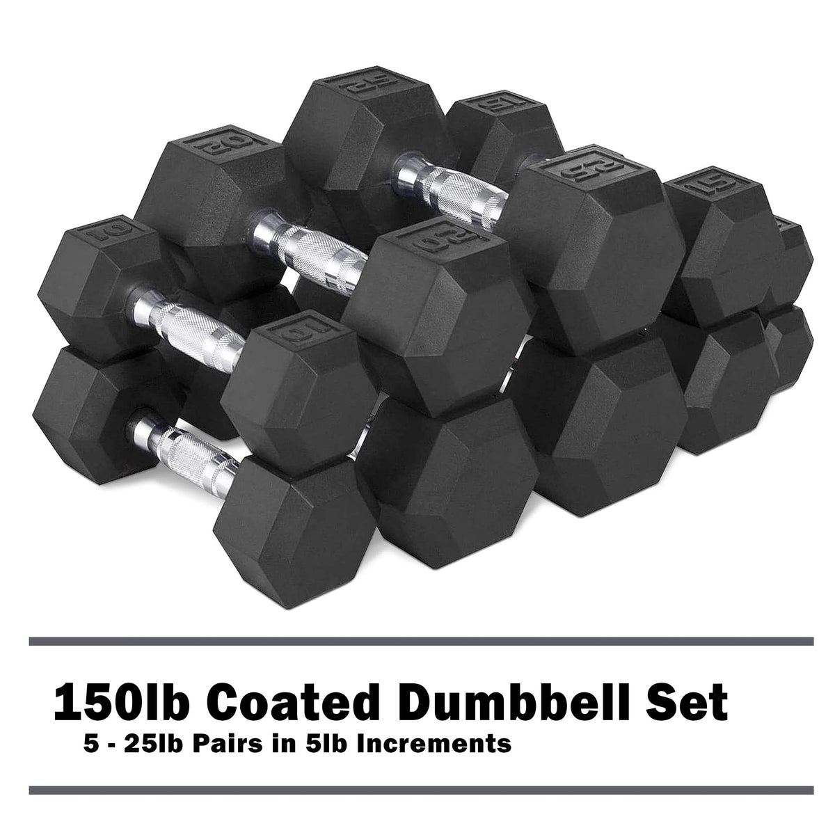 150lb Rubber Hex Dumbbell Set S13033
