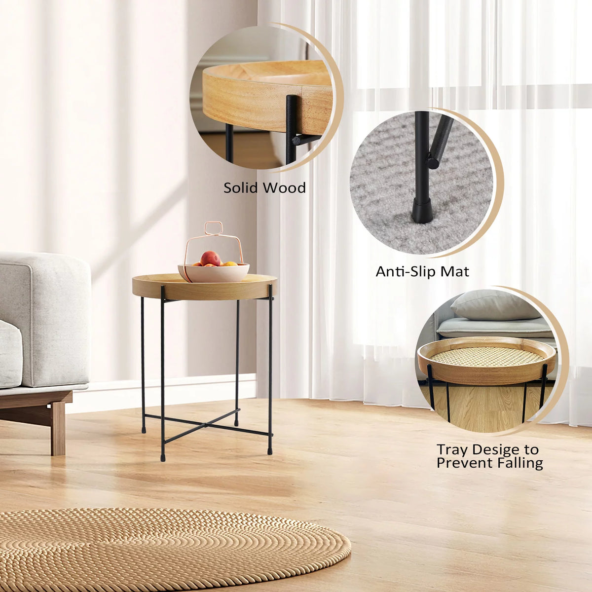 14.2" Round Rattan End Side Table W326613