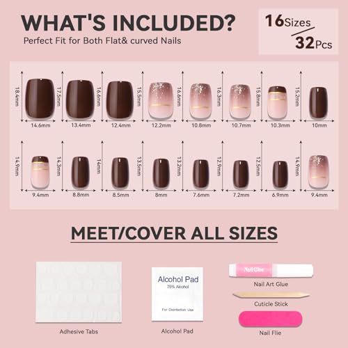 Short Square Press on Nails Set with Stickers U911918