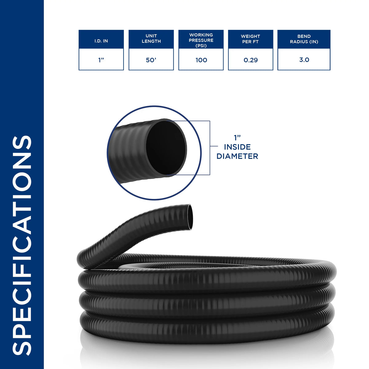 1" x 50' Schedule 40 PVC Pond Hose T2992