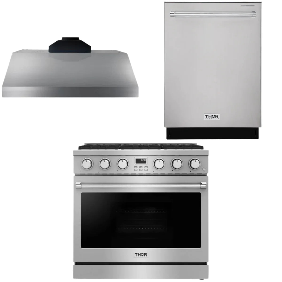 36 Gas Range, Range Hood and Dishwasher R25027