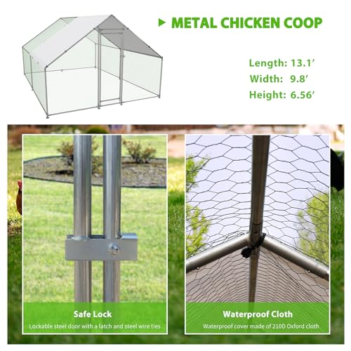 Large Metal Walk-in Chicken Coop with Anti-UV Cover W933