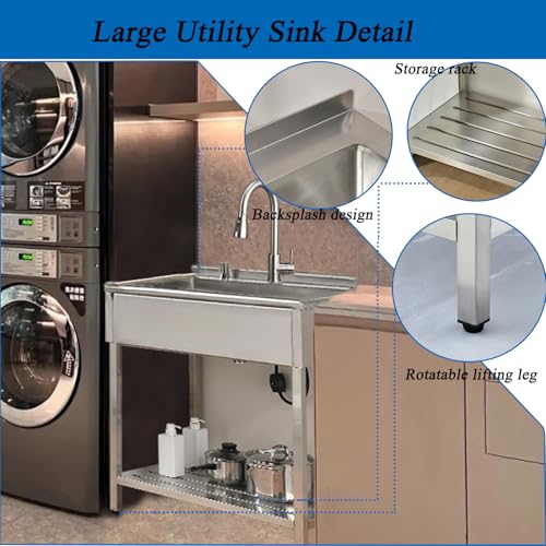 Free Standing Stainless Steel Utility Sink with Faucet A113