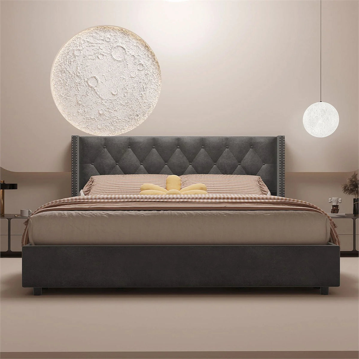 Gray Velvet 4-Drawer Full Size Platform Bed F264415