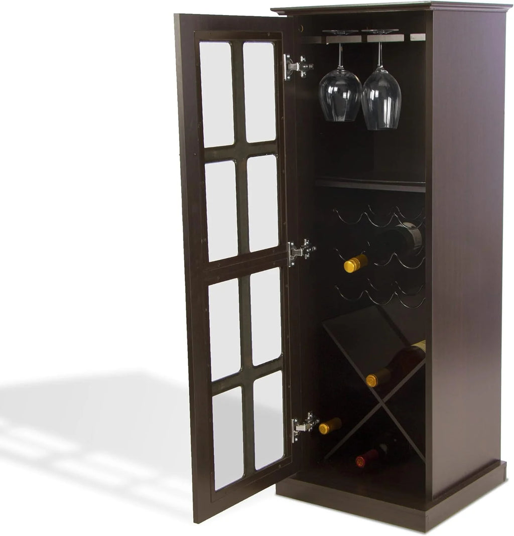 Espresso Wood Wine Cabinet with Tempered Glass Door I31326