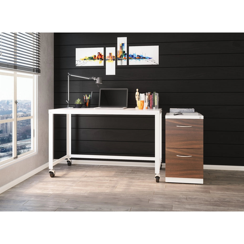 20" 2 Drawer Mobile Pedestal File Cabinet with Seat Cushion, White/Walnut M523682