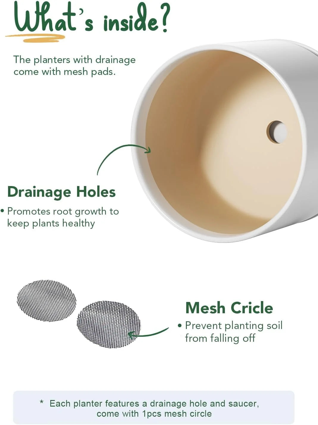 Ceramic Plant Pot with Drainage Holes and Saucer A595002