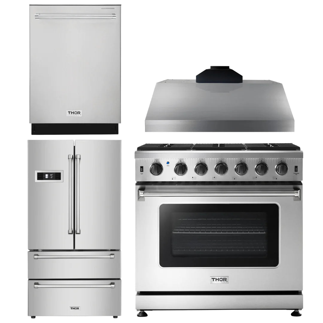36 Propane Gas Range, Range Hood, Refrigerator, Dishwasher C6086