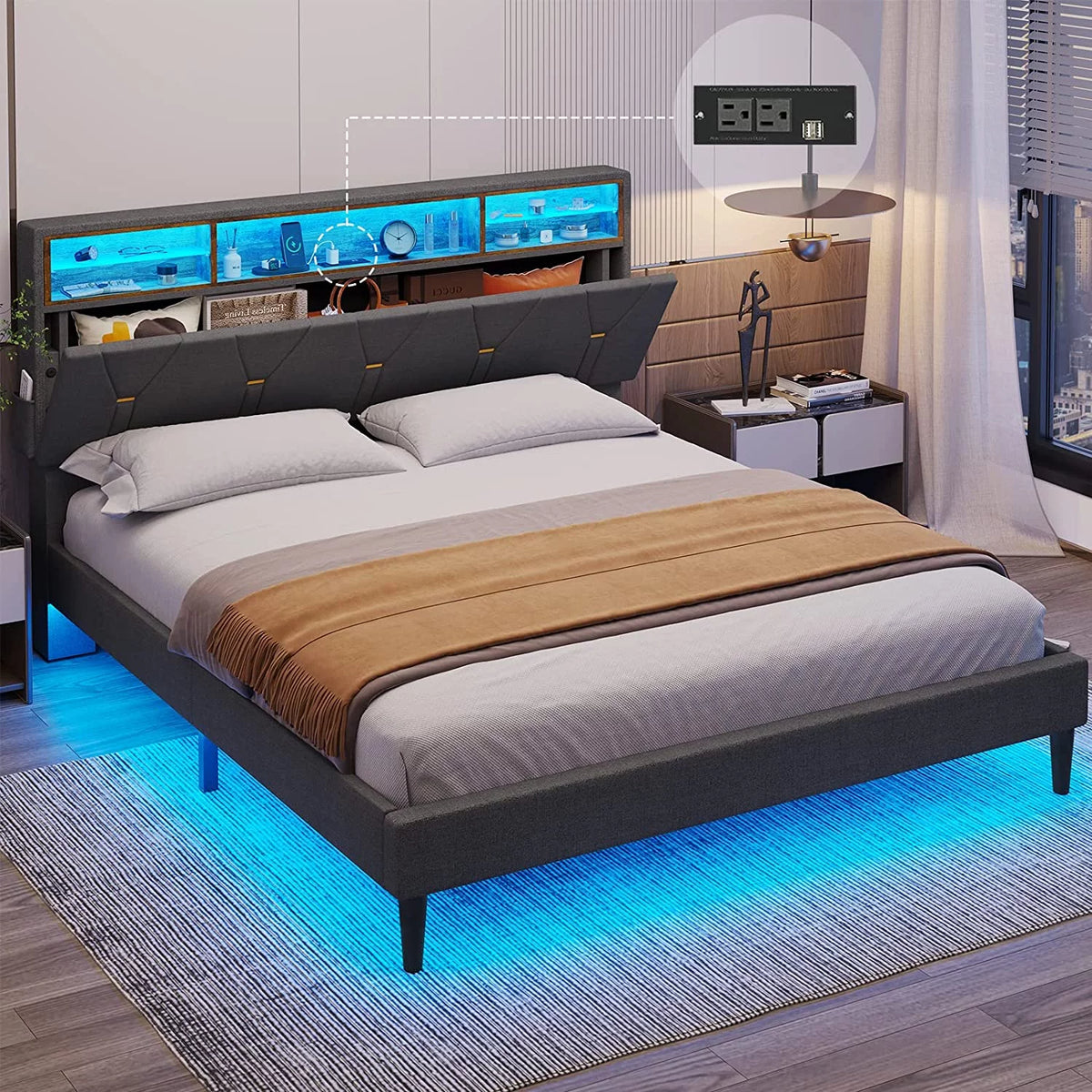 Queen Size Dark Grey Upholstered Platform Bed Frame B6497