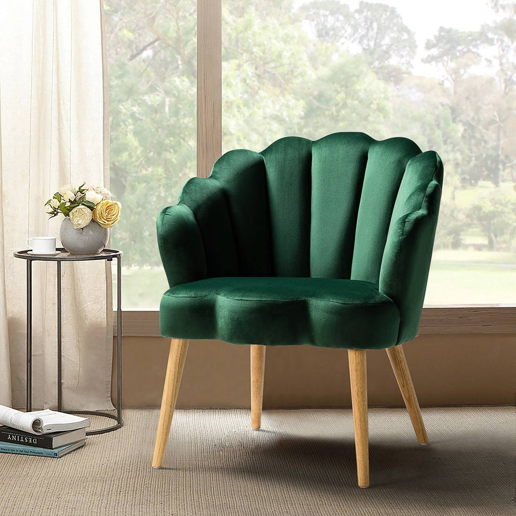Green Scalloped Velvet Arm Chair Z7694